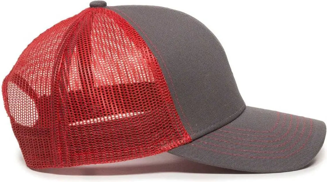 OC Sports MBW-600 Team Adjustable Mesh Back Ball Cap - Charcoal Red - Dark Gray Red / 6 7/8’’ - 7 1/2’’