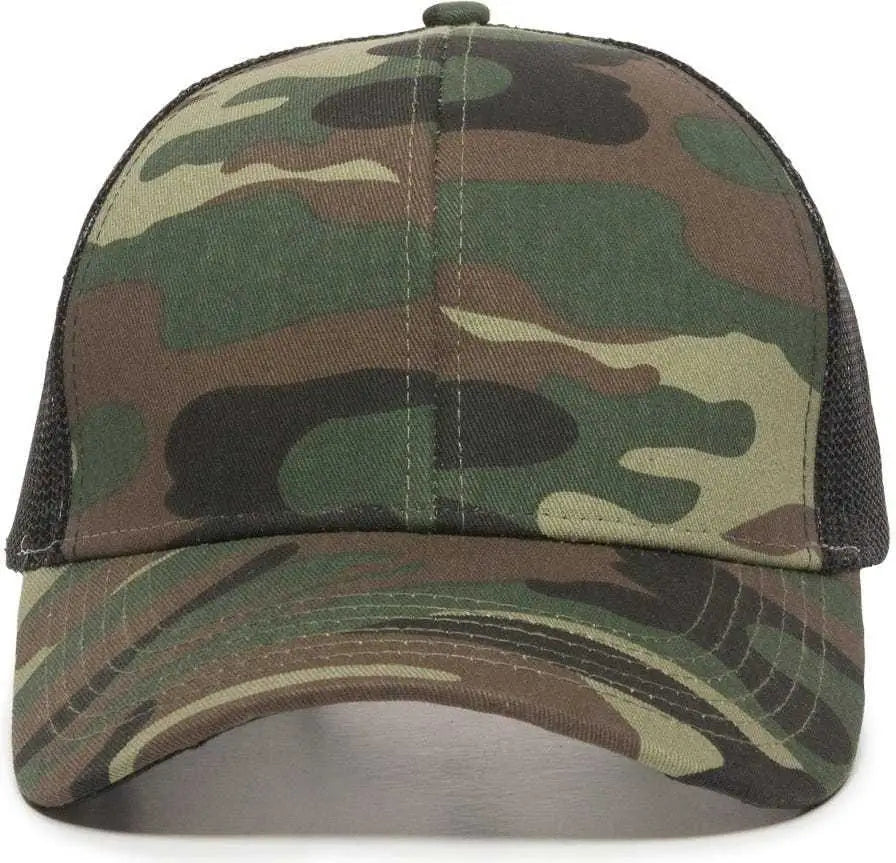 OC Sports MBW-600 Team Adjustable Mesh Back Ball Cap - Generic Camo Bk - Green Black / 6 7/8’’ - 7 1/2’’