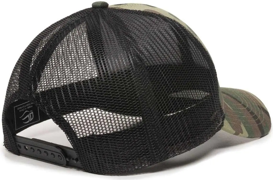 OC Sports MBW-600 Team Adjustable Mesh Back Ball Cap - Generic Camo Bk - Green Black / 6 7/8’’ - 7 1/2’’
