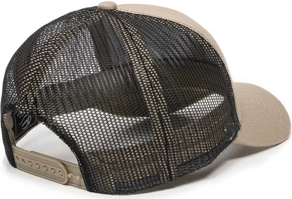 OC Sports MBW-600 Team Adjustable Mesh Back Ball Cap - Khaki Black - Khaki Black / 6 7/8’’ - 7 1/2’’