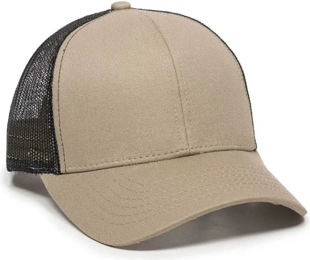 OC Sports MBW-600 Team Adjustable Mesh Back Ball Cap - Khaki Black - Khaki Black / 6 7/8’’ - 7 1/2’’