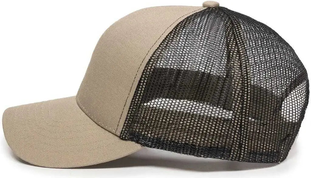 OC Sports MBW-600 Team Adjustable Mesh Back Ball Cap - Khaki Black - Khaki Black / 6 7/8’’ - 7 1/2’’