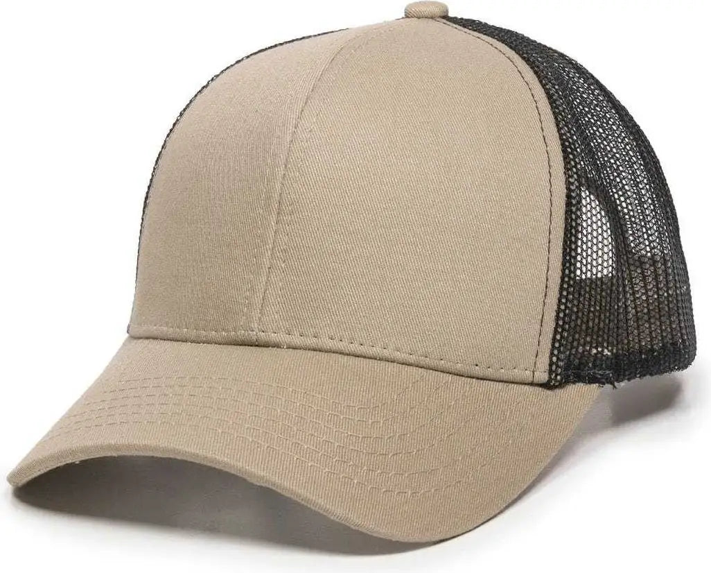 OC Sports MBW-600 Team Adjustable Mesh Back Ball Cap - Khaki Black - Khaki Black / 6 7/8’’ - 7 1/2’’