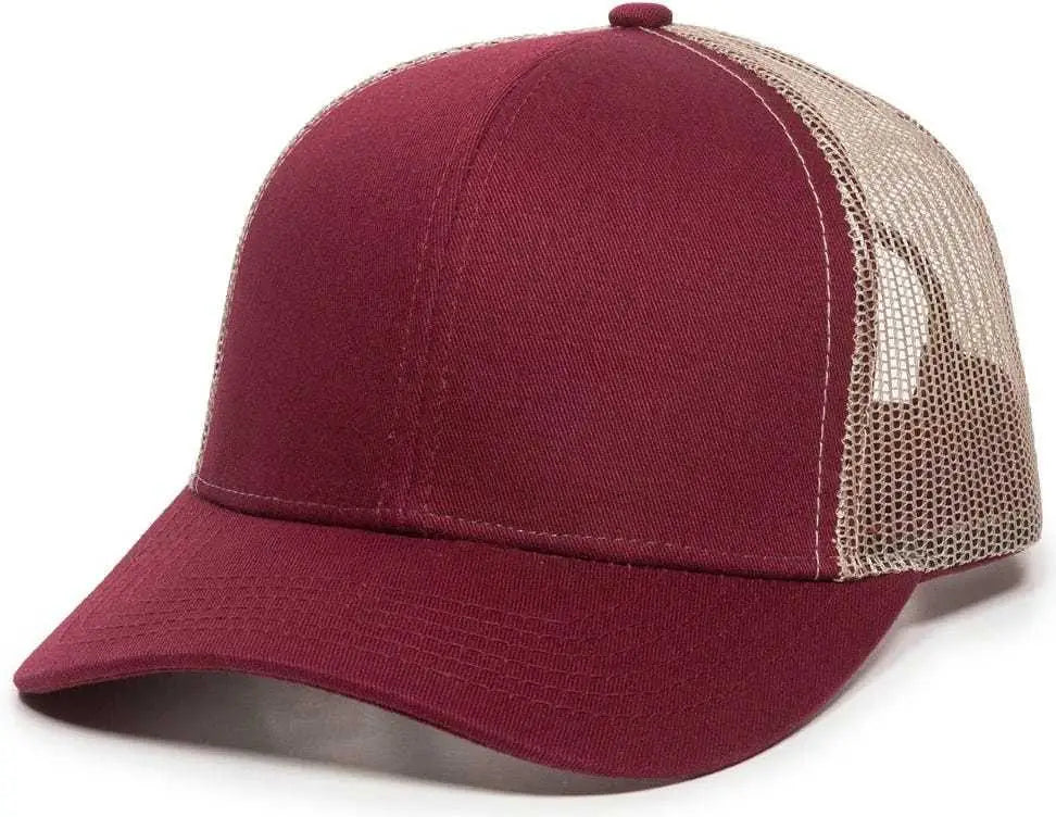 OC Sports MBW-600 Team Adjustable Mesh Back Ball Cap - Maroon Khaki - Maroon Khaki / 6 7/8’’ - 7 1/2’’