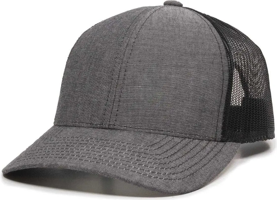 OC Sports MBW-800CB Adjustable Mesh Back Cap - Heathered Black Black - Black / 6 7/8’’ - 7 1/2’’