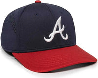 OC Sports MLB-600 Perforated Stretchfit Baseball Cap - Atlanta Braves - Navy Red / S/M