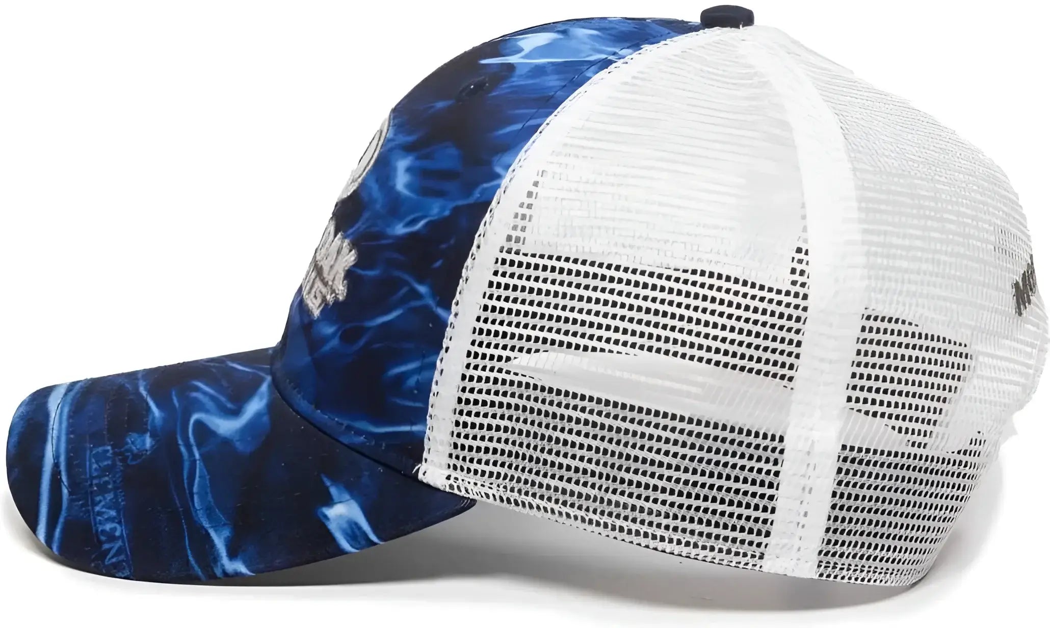 OC Sports MOFS44A Mossey Oak Fishing Polyester Camo Front Panels Cap - Mossy Oak Elements Agua Marlin White - Mossy Oak