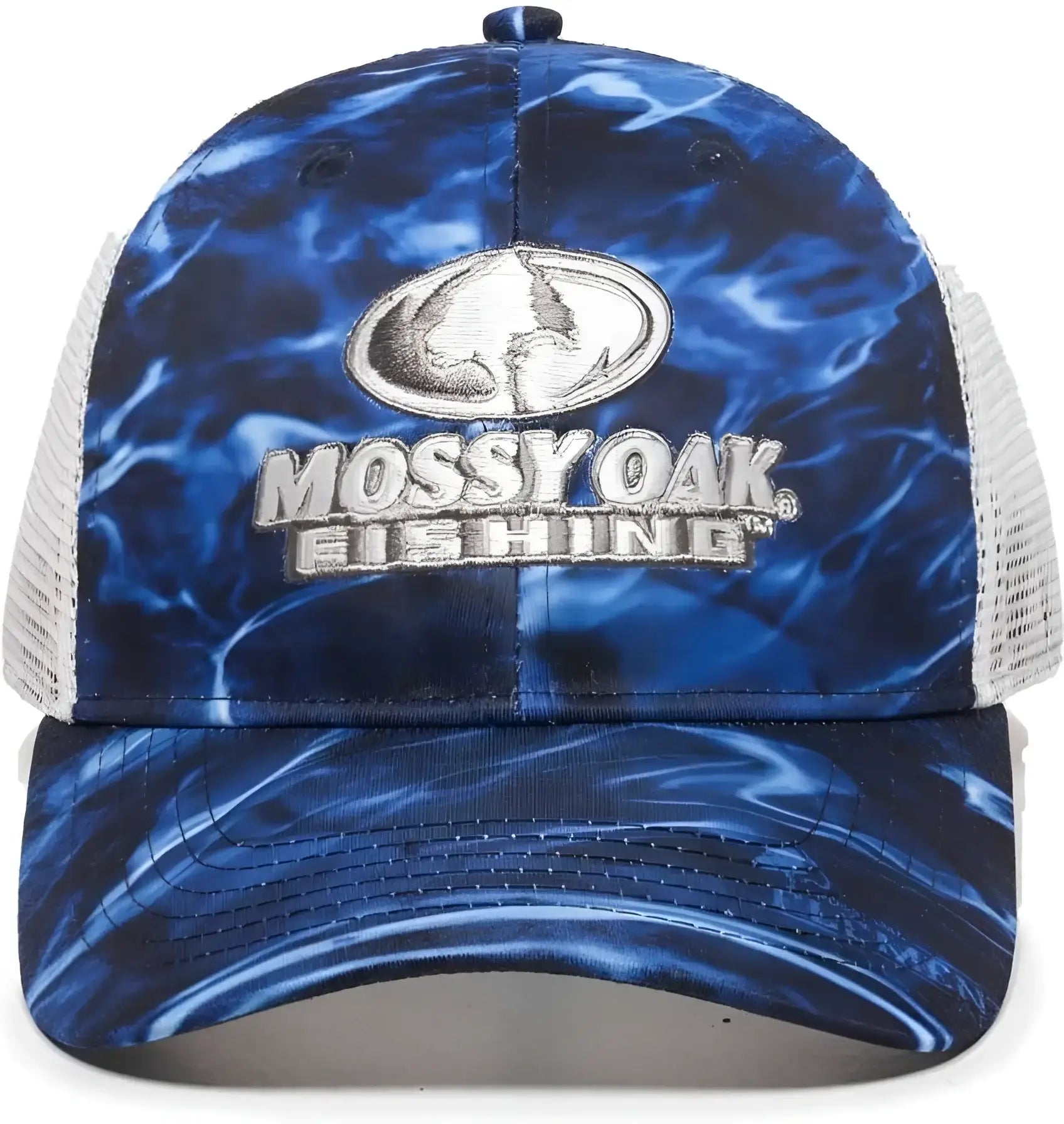 OC Sports MOFS44A Mossey Oak Fishing Polyester Camo Front Panels Cap - Mossy Oak Elements Agua Marlin White - Mossy Oak