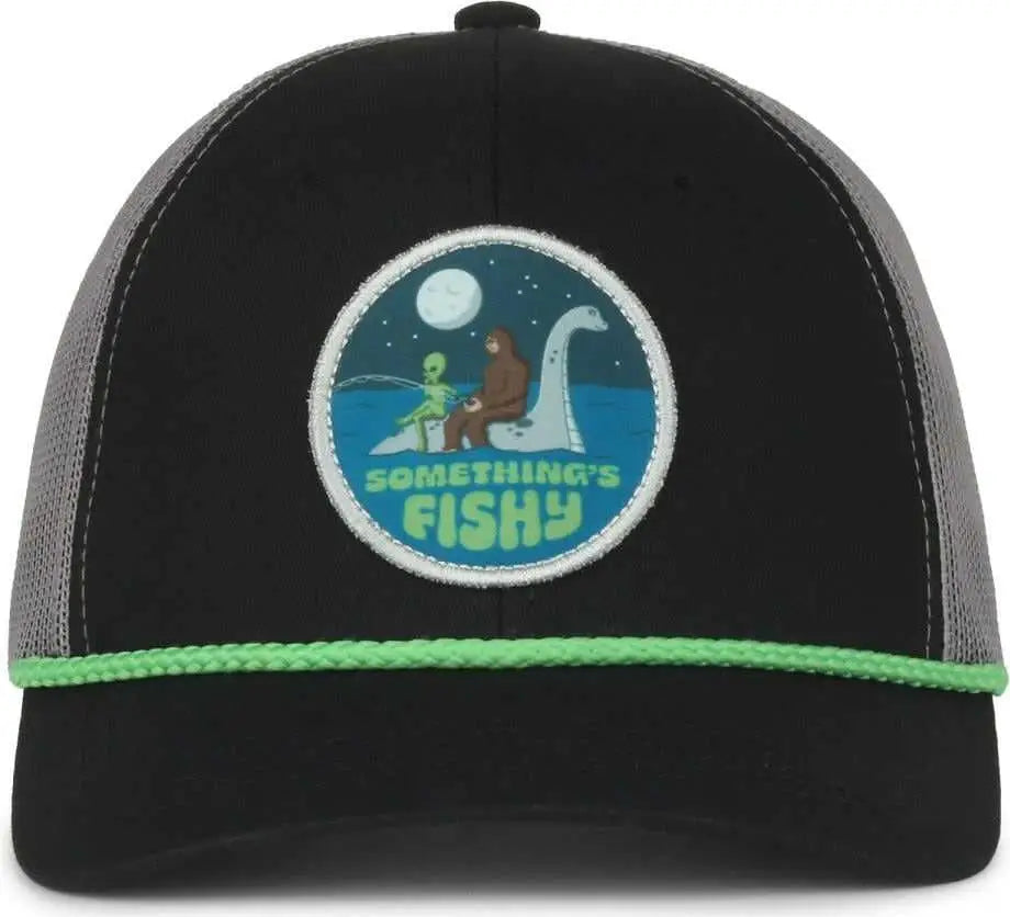OC Sports NESSIE01 Loch Ness Fishy Patch Cap - Black Dark Gray - Black Dark Gray / 6 7/8’’ - 7 1/2’’