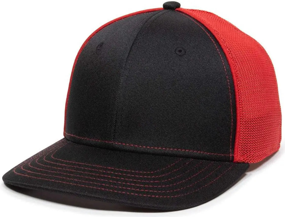 OC Sports OC12M Phenom Performance Twill Front Panel Cap -Black Red