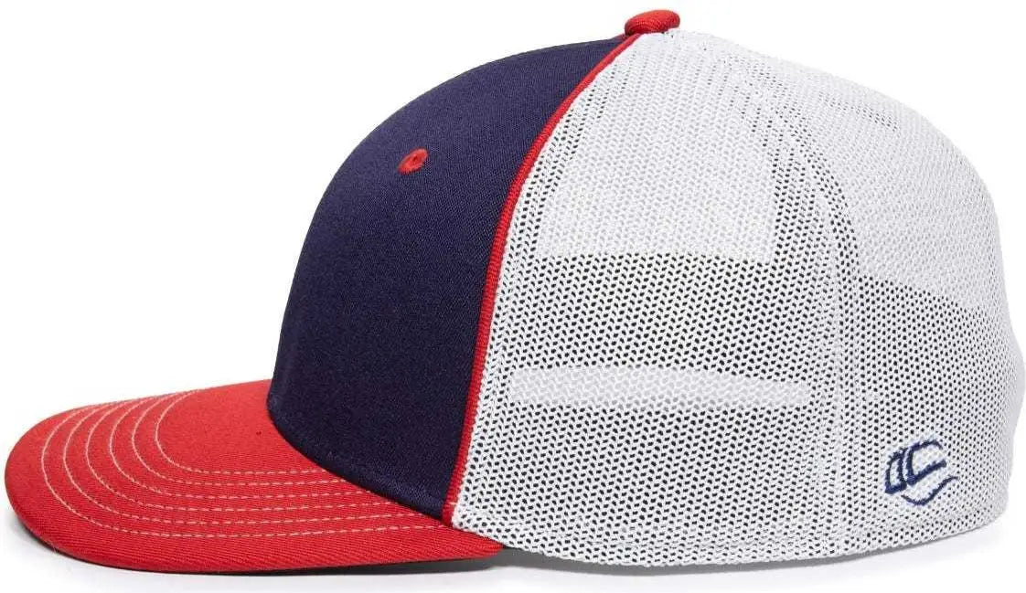 OC Sports OC12M Phenom Performance Twill Front Panel Cap -Navy White Red