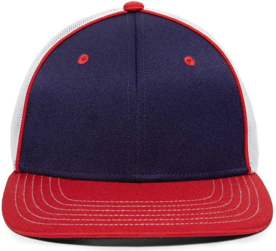 OC Sports OC12M Phenom Performance Twill Front Panel Cap -Navy White Red