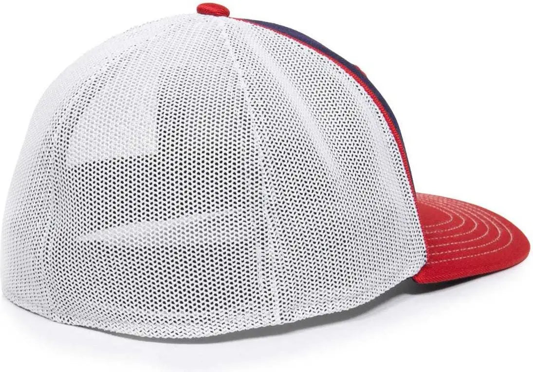 OC Sports OC12M Phenom Performance Twill Front Panel Cap -Navy White Red