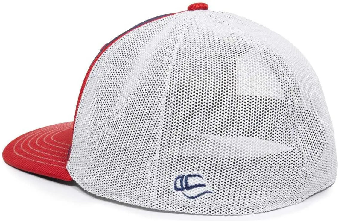 OC Sports OC12M Phenom Performance Twill Front Panel Cap -Navy White Red