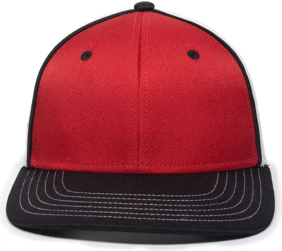 OC Sports OC12M Phenom Performance Twill Front Panel Cap -Red White Black
