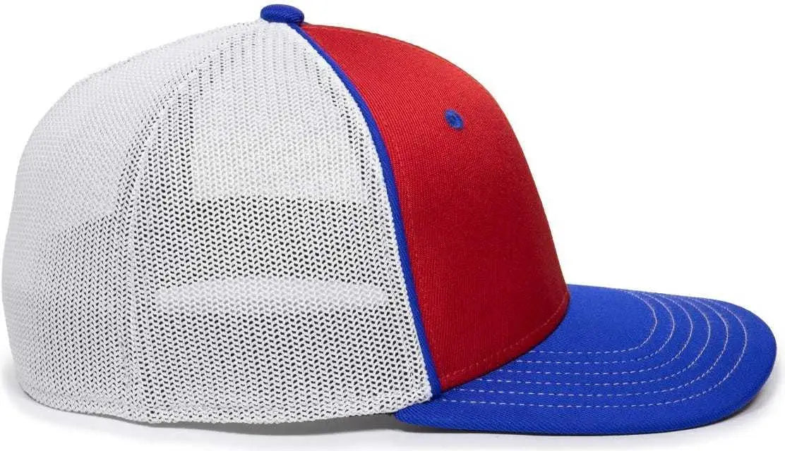 OC Sports OC12M Phenom Performance Twill Front Panel Cap -Red White Royal