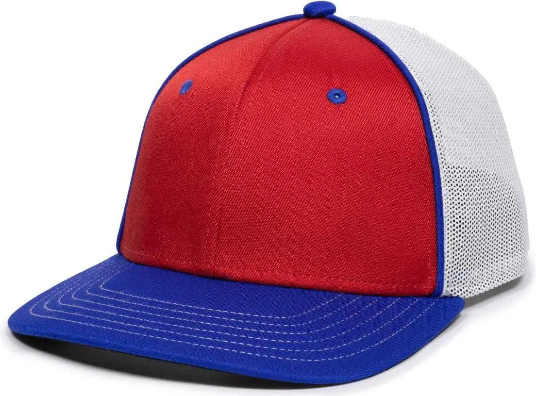 OC Sports OC12M Phenom Performance Twill Front Panel Cap -Red White Royal