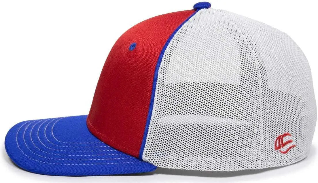 OC Sports OC12M Phenom Performance Twill Front Panel Cap -Red White Royal