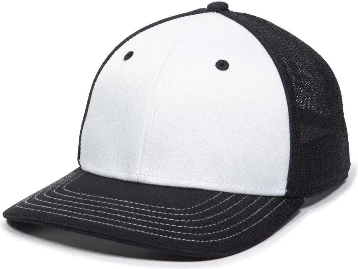 OC Sports OC12M Phenom Performance Twill Front Panel Cap -White Black Black