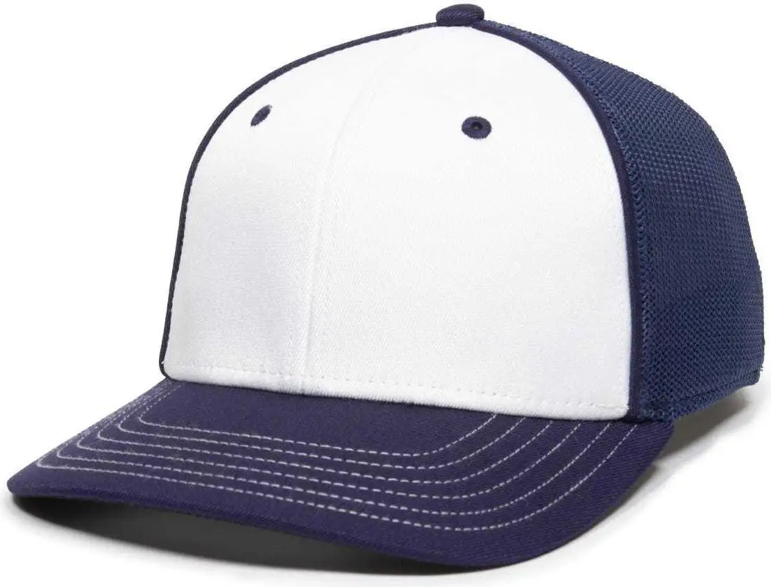OC Sports OC12M Phenom Performance Twill Front Panel Cap -White Navy Navy