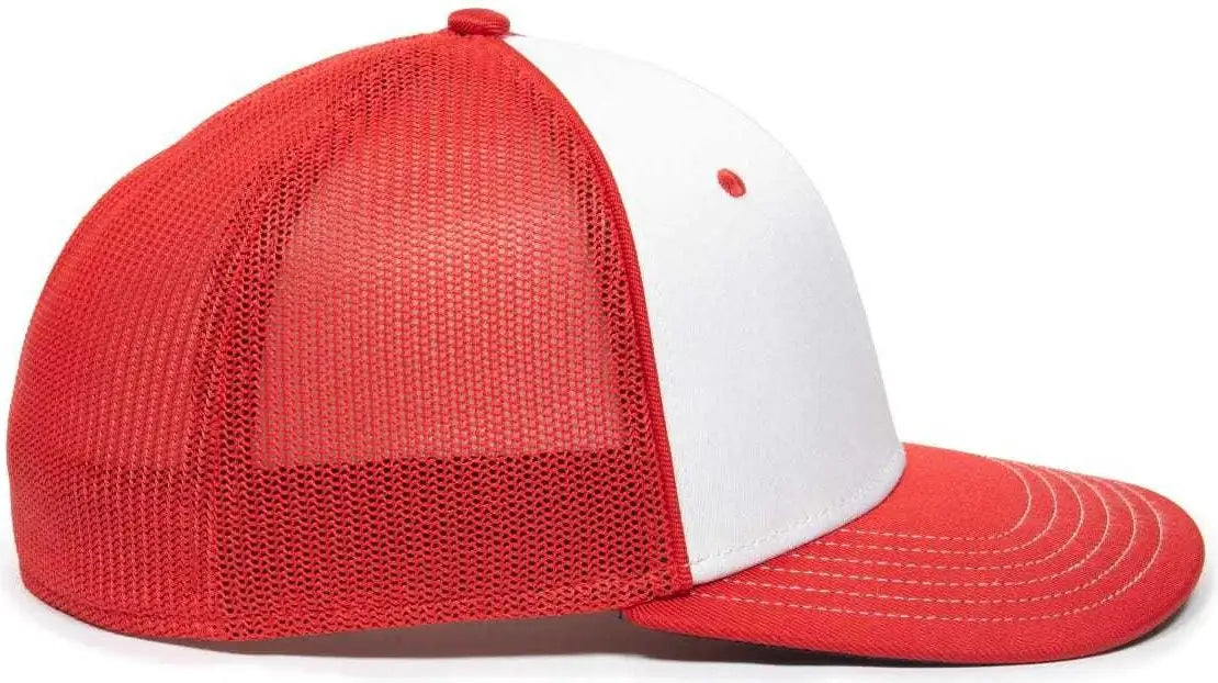 OC Sports OC12M Phenom Performance Twill Front Panel Cap -White Red Red