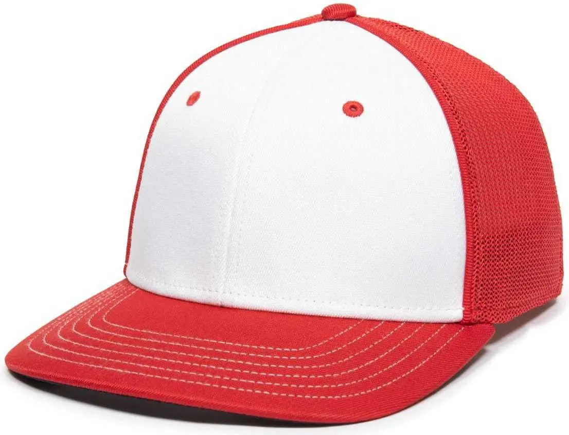 OC Sports OC12M Phenom Performance Twill Front Panel Cap -White Red Red