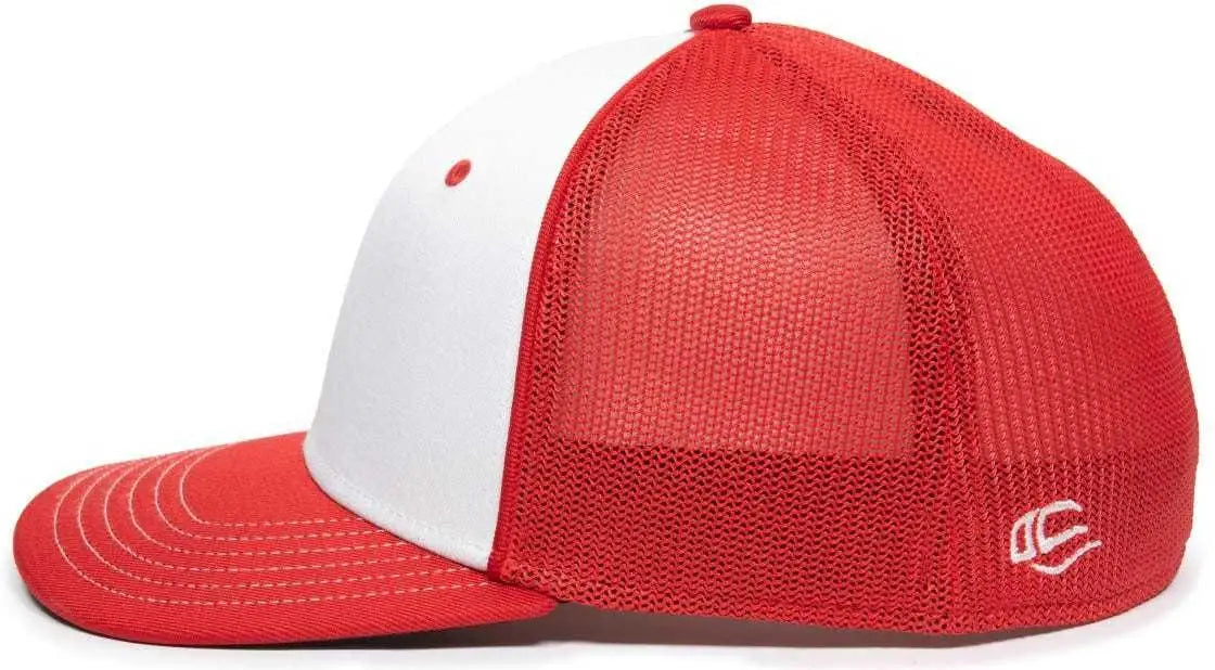 OC Sports OC12M Phenom Performance Twill Front Panel Cap -White Red Red