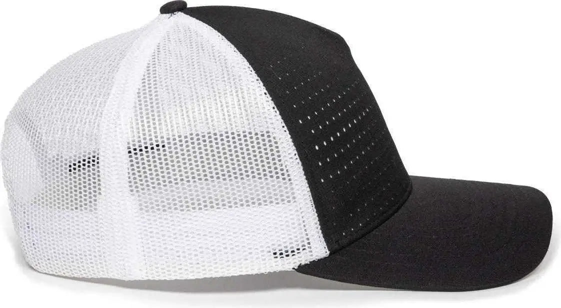 OC Sports OC502M Laser Perforated Font Panel Cap - Black White White - Black White / 6 7/8’’ - 7 1/2’’