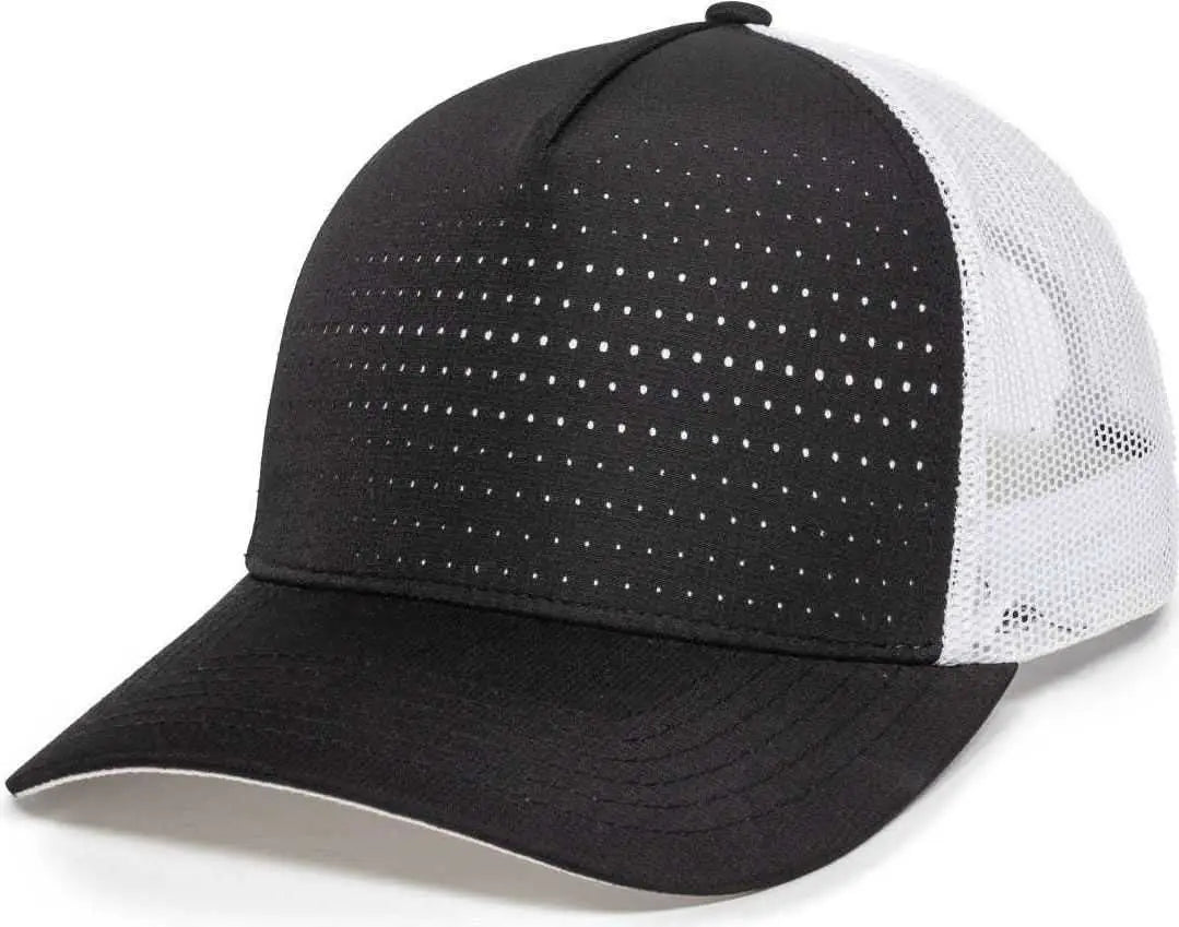 OC Sports OC502M Laser Perforated Font Panel Cap - Black White White - Black White / 6 7/8’’ - 7 1/2’’