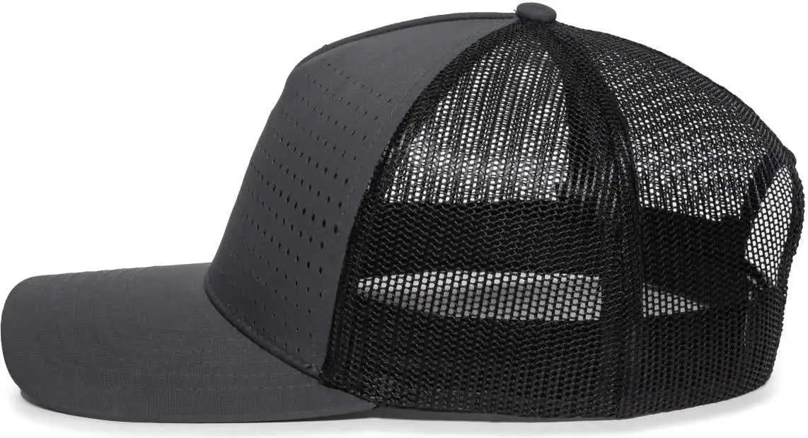 OC Sports OC502M Laser Perforated Font Panel Cap - Charcoal Black Black - Dark Gray Black / 6 7/8’’ - 7 1/2’’