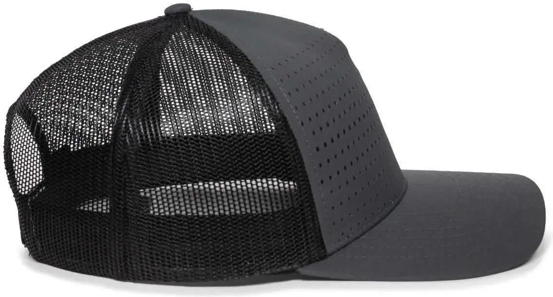 OC Sports OC502M Laser Perforated Font Panel Cap - Charcoal Black Black - Dark Gray Black / 6 7/8’’ - 7 1/2’’