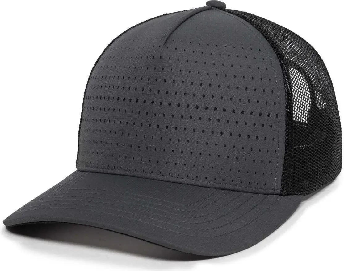 OC Sports OC502M Laser Perforated Font Panel Cap - Charcoal Black Black - Dark Gray Black / 6 7/8’’ - 7 1/2’’