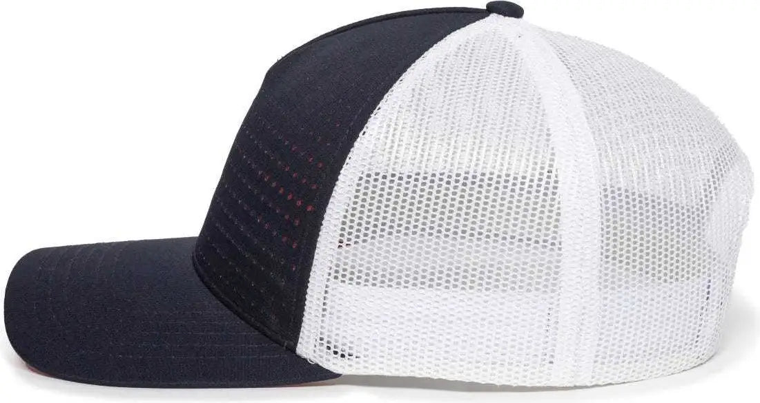 OC Sports OC502M Laser Perforated Font Panel Cap - Navy White Red - Navy Red / 6 7/8’’ - 7 1/2’’
