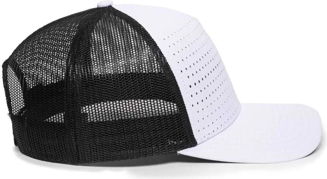 OC Sports OC502M Laser Perforated Font Panel Cap - White Black Black - White Black / 6 7/8’’ - 7 1/2’’