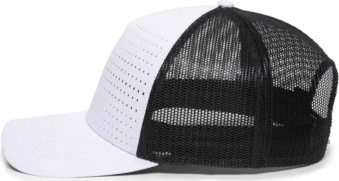 OC Sports OC502M Laser Perforated Font Panel Cap - White Black Black - White Black / 6 7/8’’ - 7 1/2’’