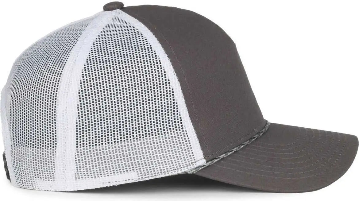 OC Sports OC555M 5-Panel Mesh Back with Cord Cap - Charcoal White - White / OSFM