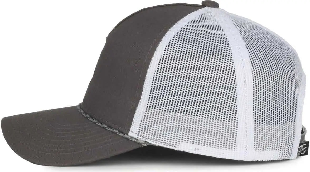 OC Sports OC555M 5-Panel Mesh Back with Cord Cap - Charcoal White - White / OSFM