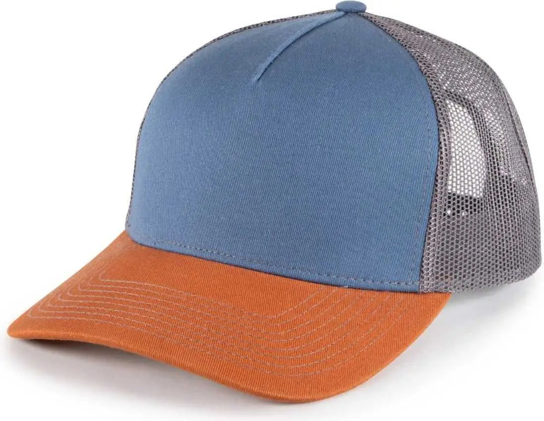 OC Sports OC571 Slight Pre-Curved Visor with Mesh Back Cap - Indigo Charcoal Burnt Orange - Orange / OSFM