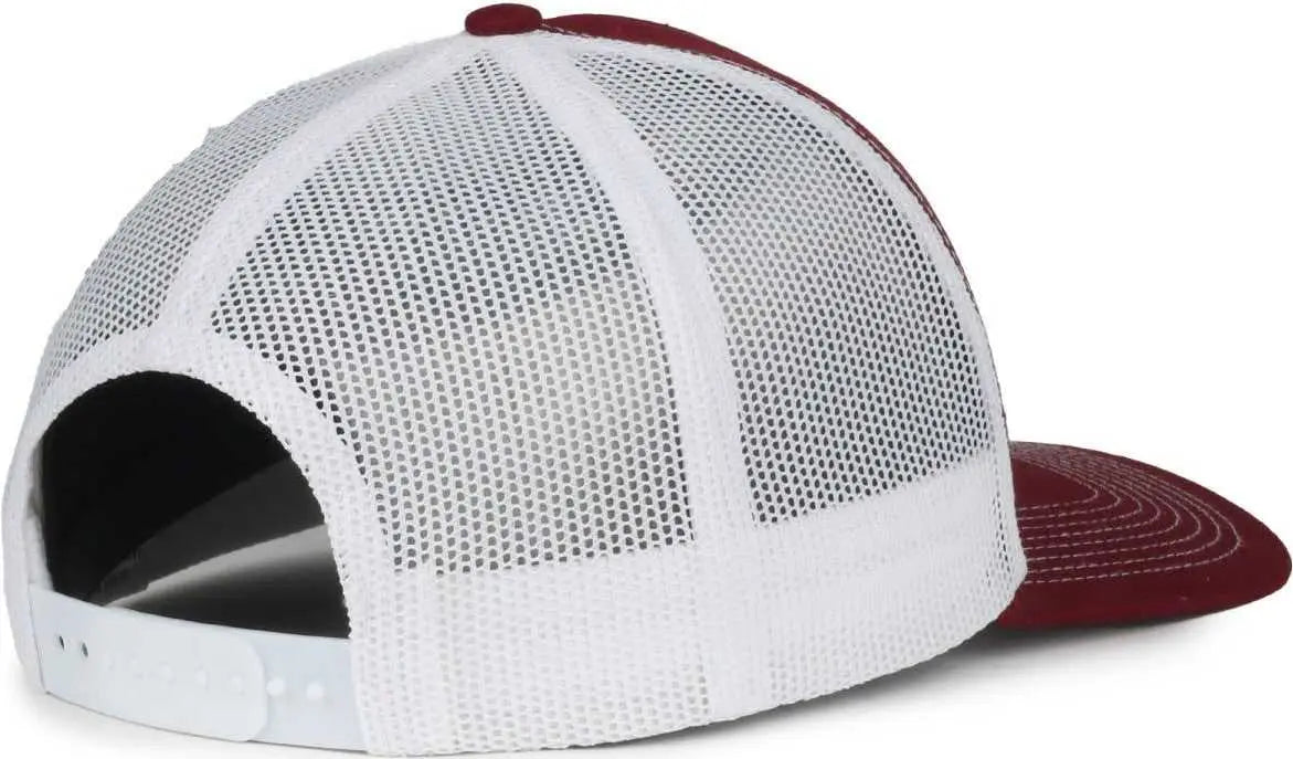 OC Sports OC571 Slight Pre-Curved Visor with Mesh Back Cap - Maroon White - White / OSFM