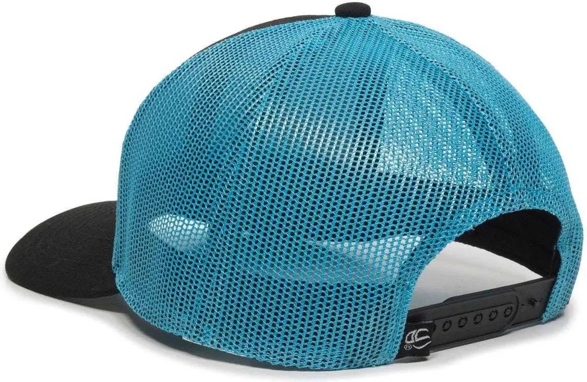 OC Sports OC770 Adjustable Mesh Back Cap with Sweatband - Black Neon Blue - Black Blue / 6 7/8’’ - 7 1/2’’