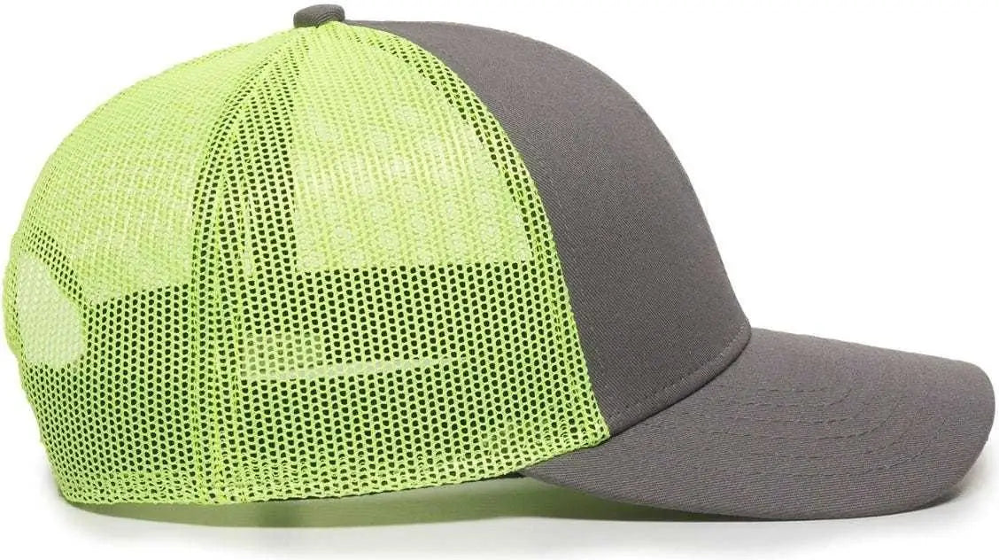 OC Sports OC770 Adjustable Mesh Back Cap with Sweatband - Charcoal Neon Yellow - Dark Gray Lime / 6 7/8’’ - 7 1/2’’