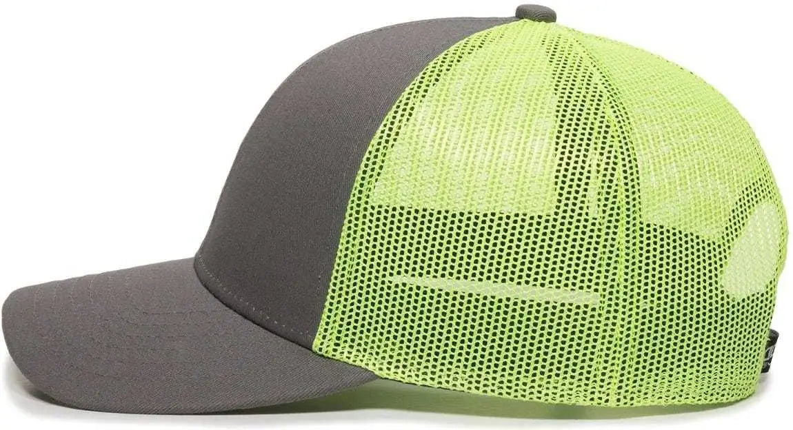 OC Sports OC770 Adjustable Mesh Back Cap with Sweatband - Charcoal Neon Yellow - Dark Gray Lime / 6 7/8’’ - 7 1/2’’