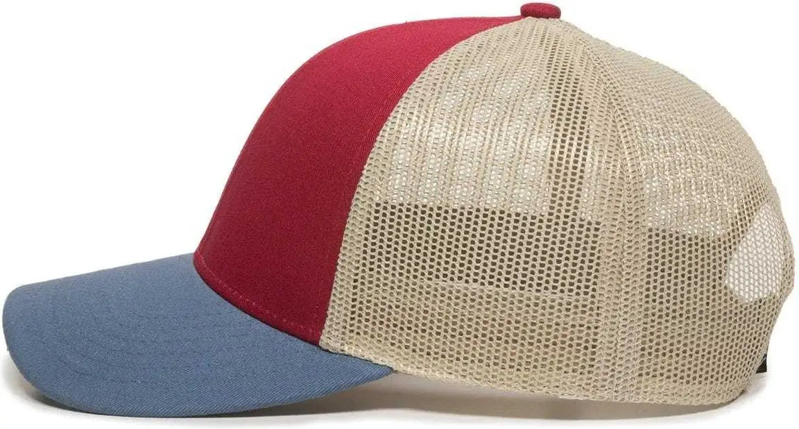 OC Sports OC770 Adjustable Mesh Back Cap with Sweatband - Crimson Khaki Light Slate - Red Khaki / 6 7/8’’ - 7 1/2’’