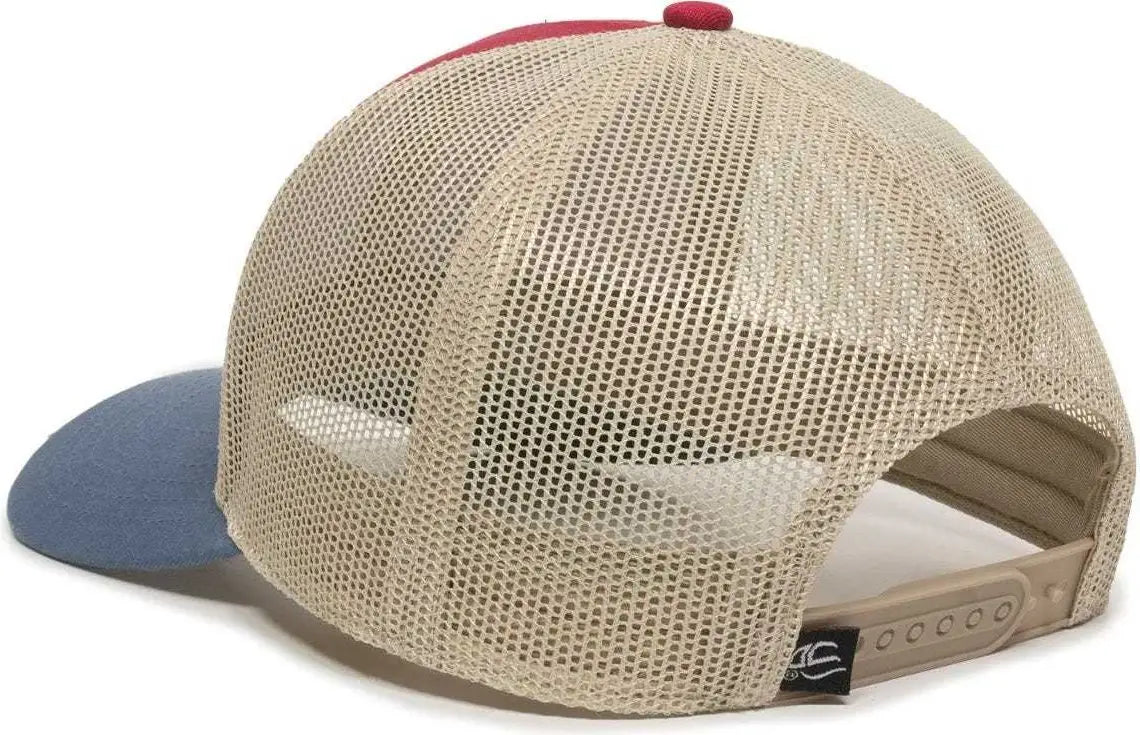 OC Sports OC770 Adjustable Mesh Back Cap with Sweatband - Crimson Khaki Light Slate - Red Khaki / 6 7/8’’ - 7 1/2’’