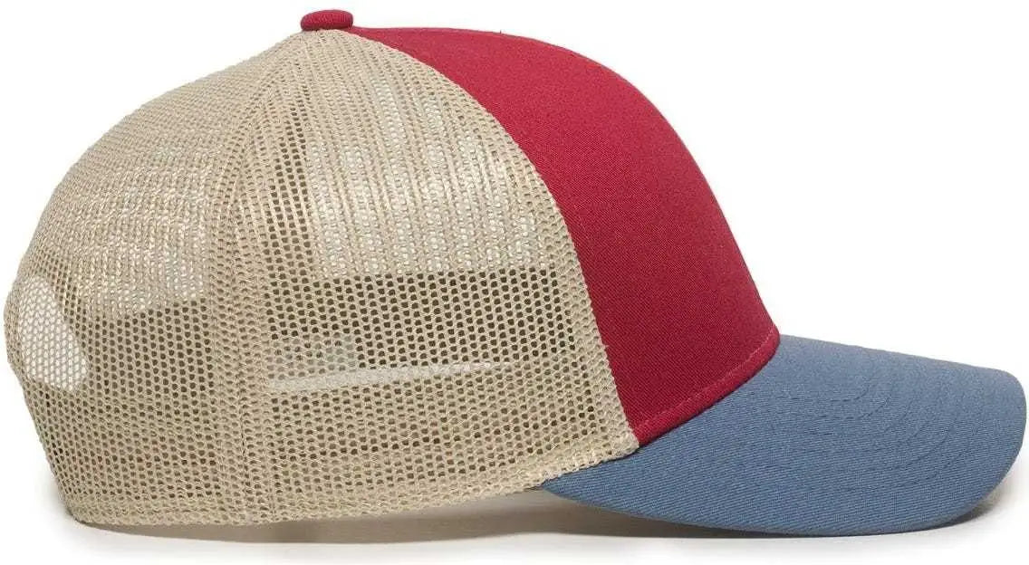 OC Sports OC770 Adjustable Mesh Back Cap with Sweatband - Crimson Khaki Light Slate - Red Khaki / 6 7/8’’ - 7 1/2’’