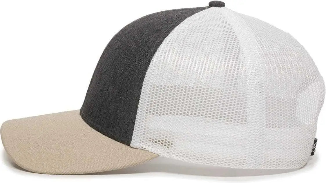 OC Sports OC770 Adjustable Mesh Back Cap with Sweatband - Heathered Charcoal White Khaki - Dark Gray White / 6 7/8’’