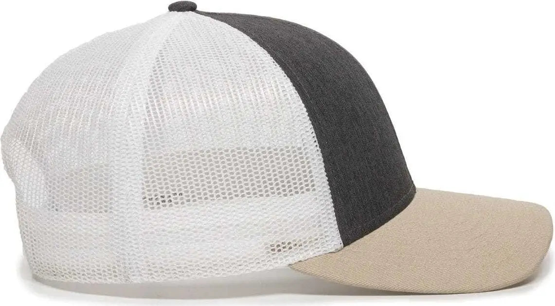 OC Sports OC770 Adjustable Mesh Back Cap with Sweatband - Heathered Charcoal White Khaki - Dark Gray White / 6 7/8’’