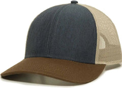 OC Sports OC770 Adjustable Mesh Back Cap with Sweatband - Heathered Navy Khaki Brown - Navy Khaki / 6 7/8’’ - 7 1/2’’