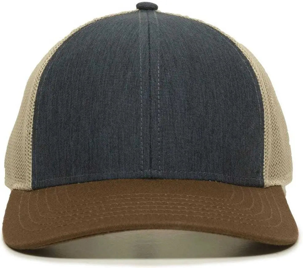OC Sports OC770 Adjustable Mesh Back Cap with Sweatband - Heathered Navy Khaki Brown - Navy Khaki / 6 7/8’’ - 7 1/2’’
