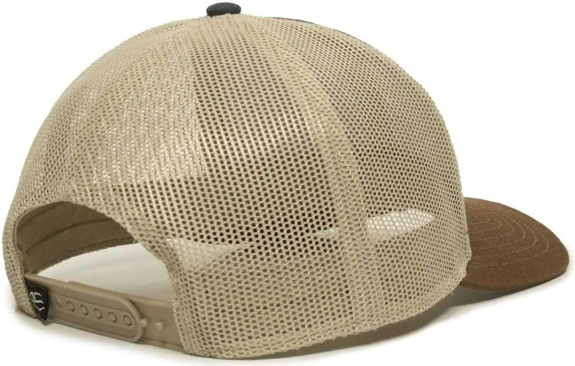 OC Sports OC770 Adjustable Mesh Back Cap with Sweatband - Heathered Navy Khaki Brown - Navy Khaki / 6 7/8’’ - 7 1/2’’